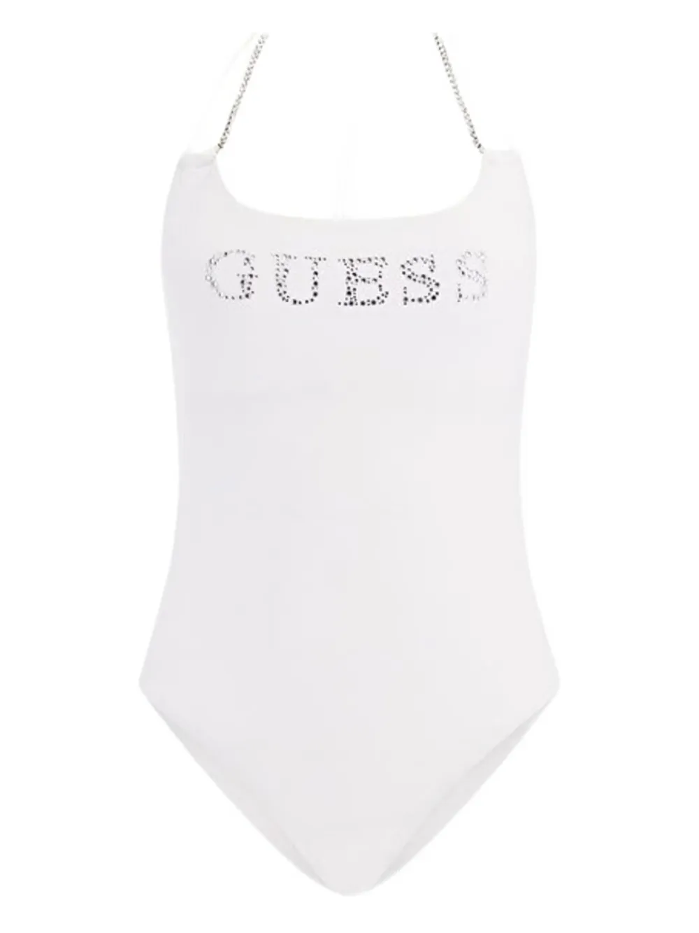 Guess Usa Rhinestone-embellished Halterneck Swimsuit In White