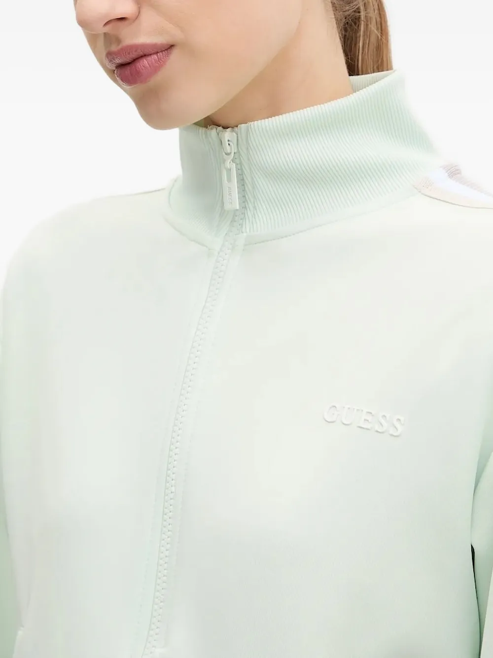 Guess Usa Stripe-detail Zip-up Sweatshirt In Gray