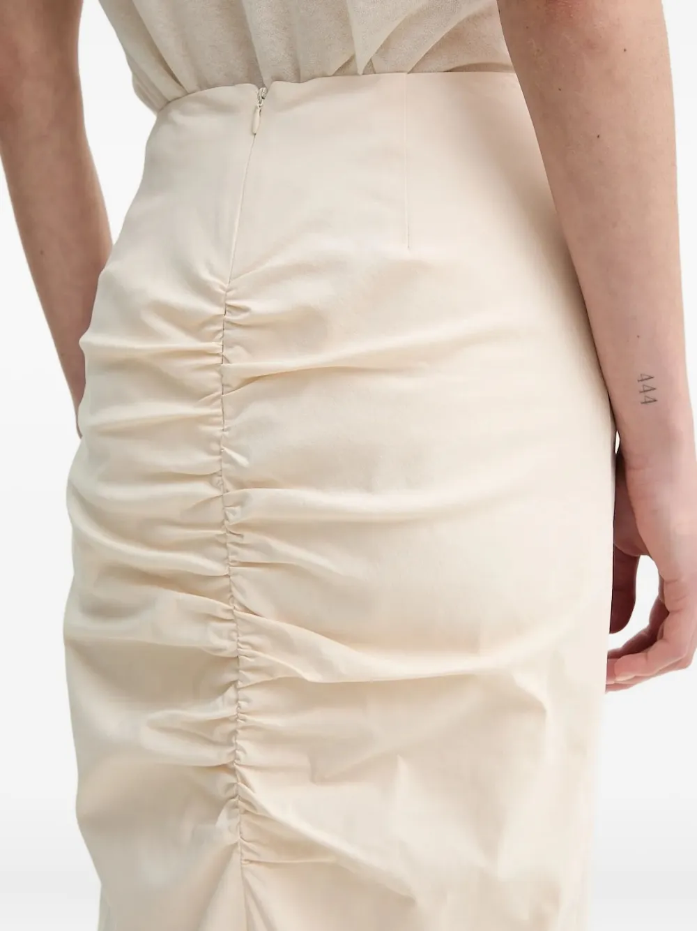 Guess Usa Ruched-back Midi Pencil Skirt In Neutral