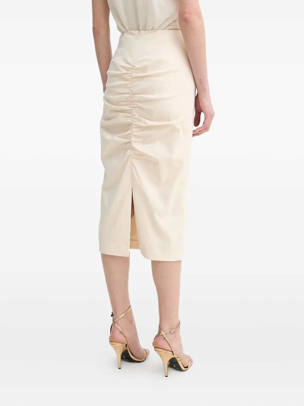Guess Usa Ruched-back Midi Pencil Skirt In Neutral