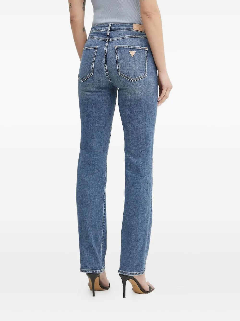 Guess Usa Logo-patch Straight-leg Jeans In Blue