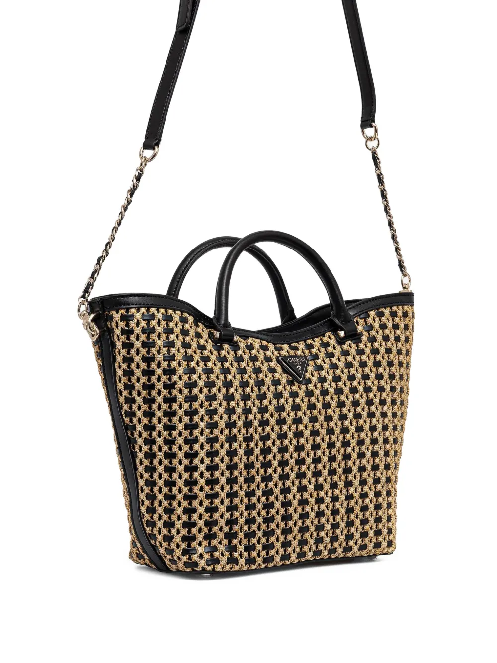 GUESS USA Geweven shopper met pied-de-poule print - Beige