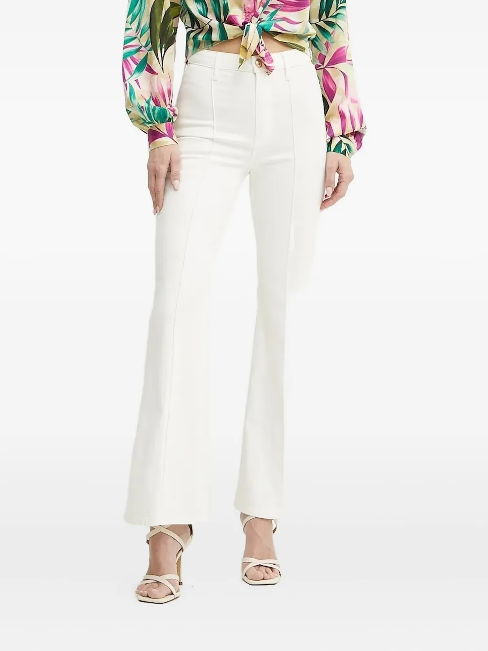 Guess Usa High-waisted Flared Jeans In White