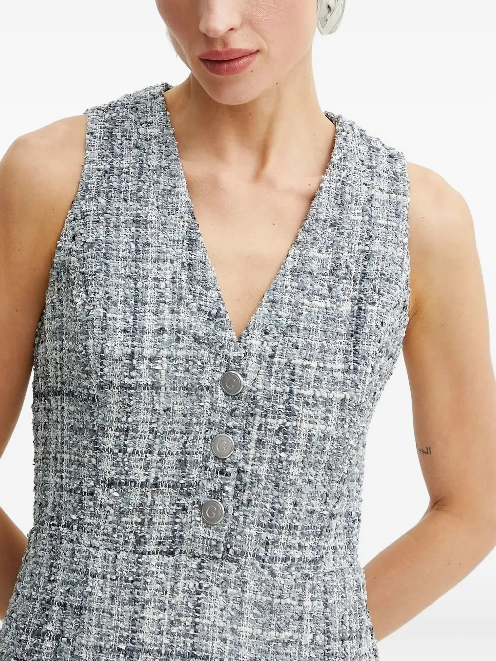 GUESS USA Sadie tweed button-front mini dress Grijs