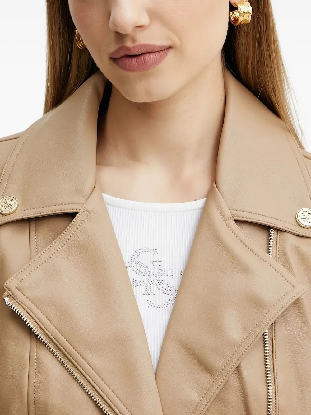 GUESS USA Leren bikerjack Beige