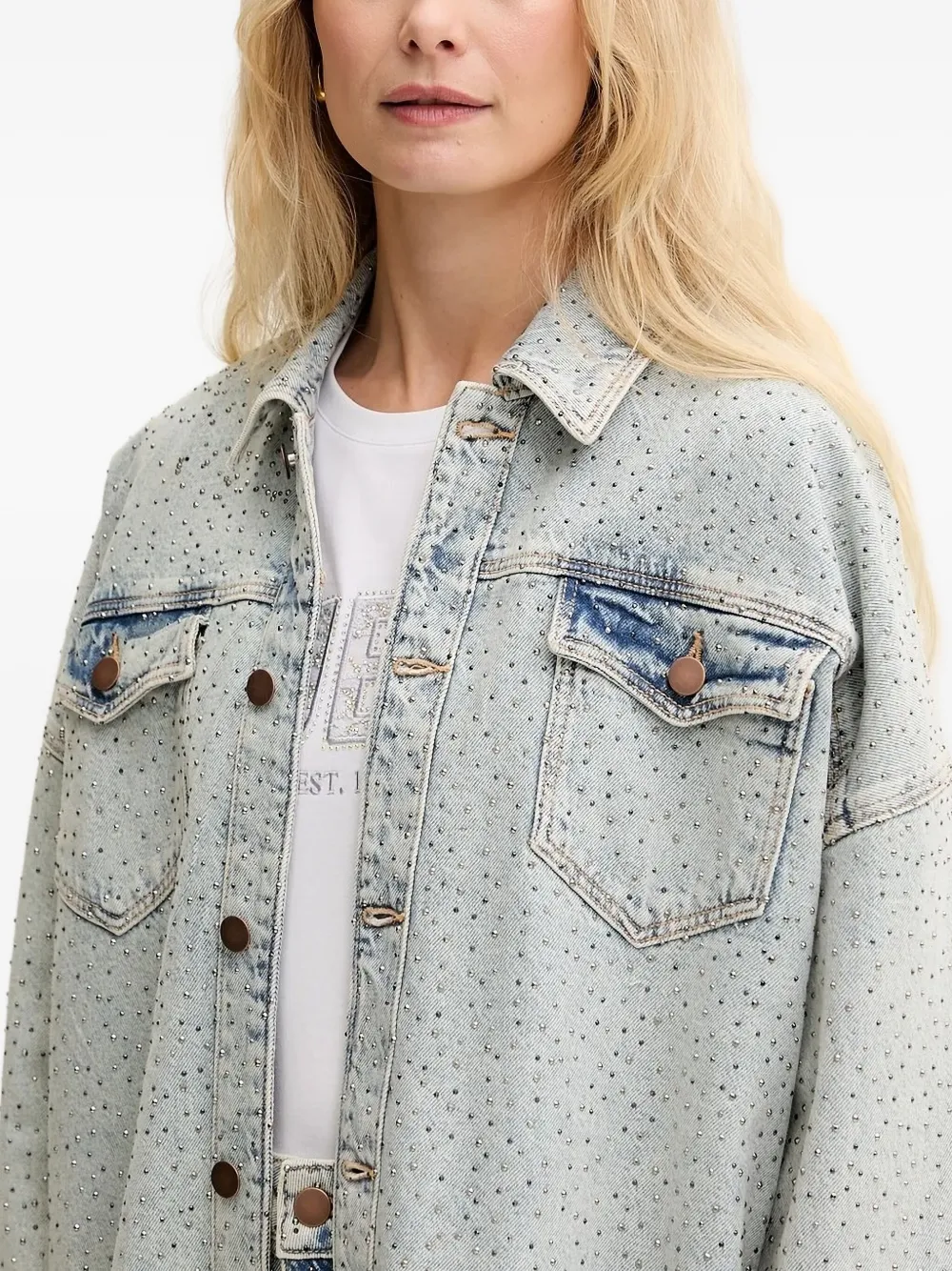 Guess Usa Embellished Frayed Denim Jacket In Blue