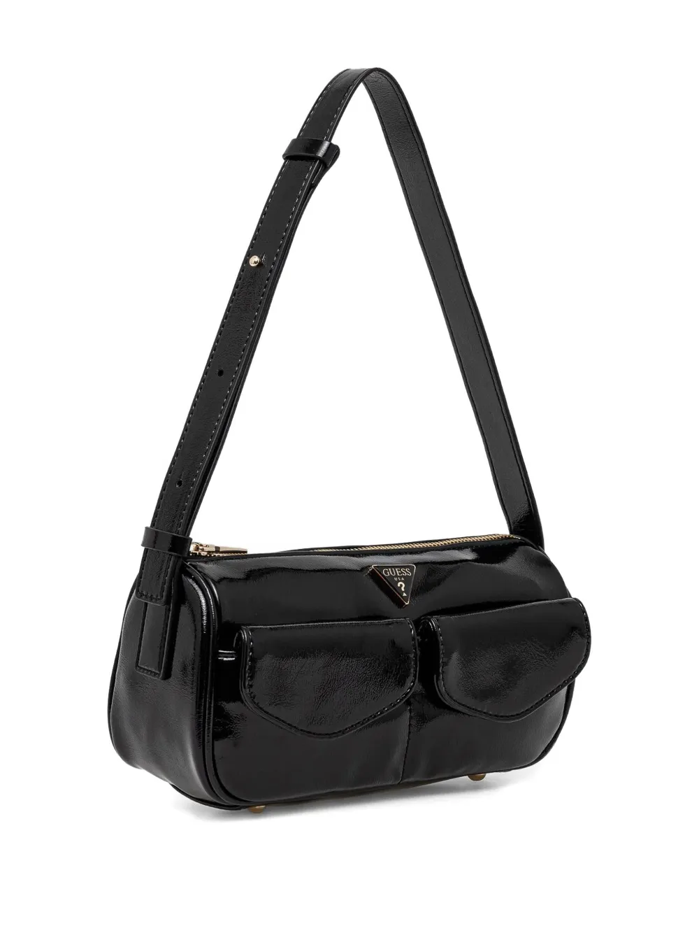 GUESS USA Lakleren schoudertas met dubbele zak - Zwart