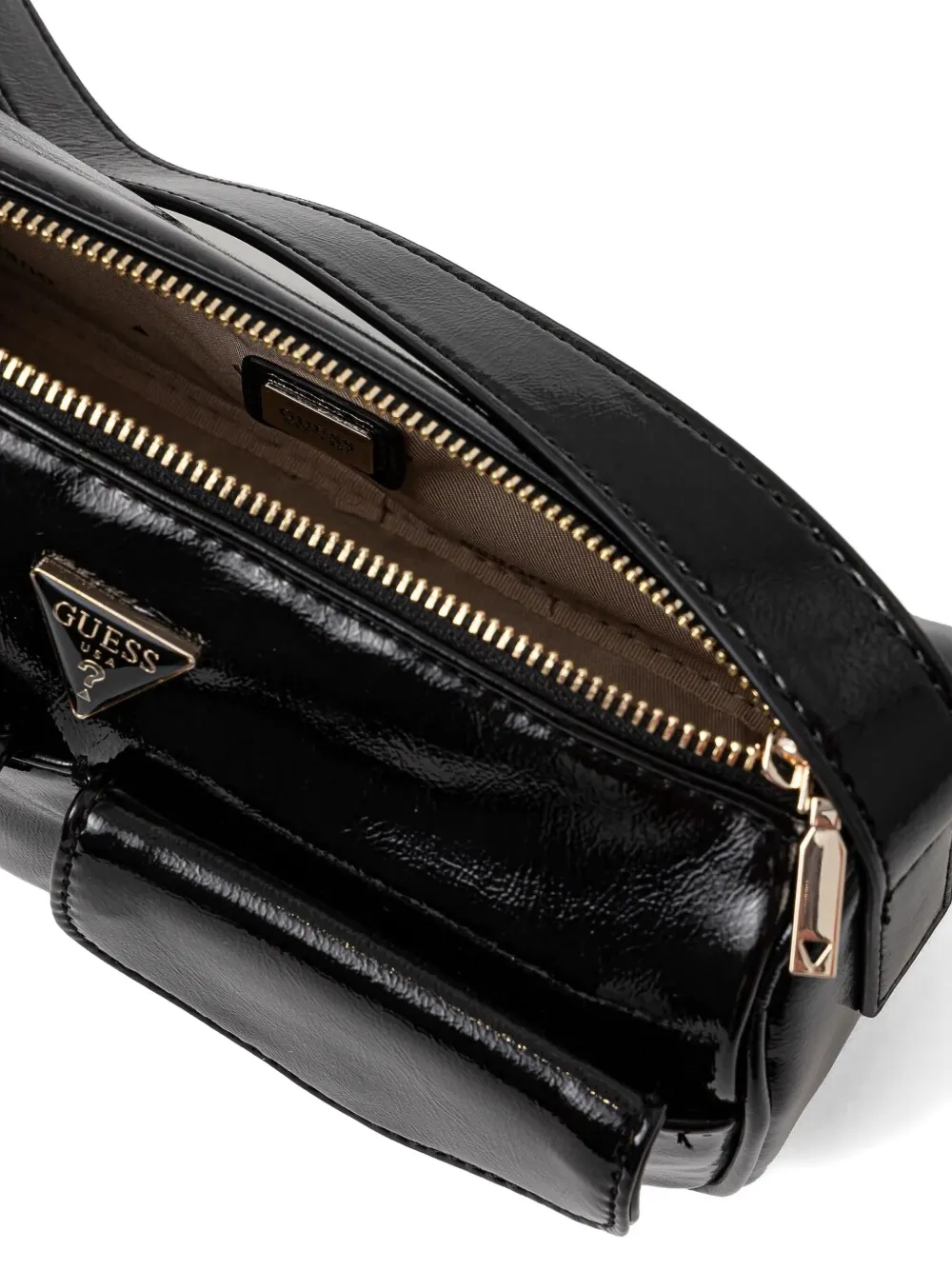 GUESS USA Lakleren schoudertas met dubbele zak Zwart