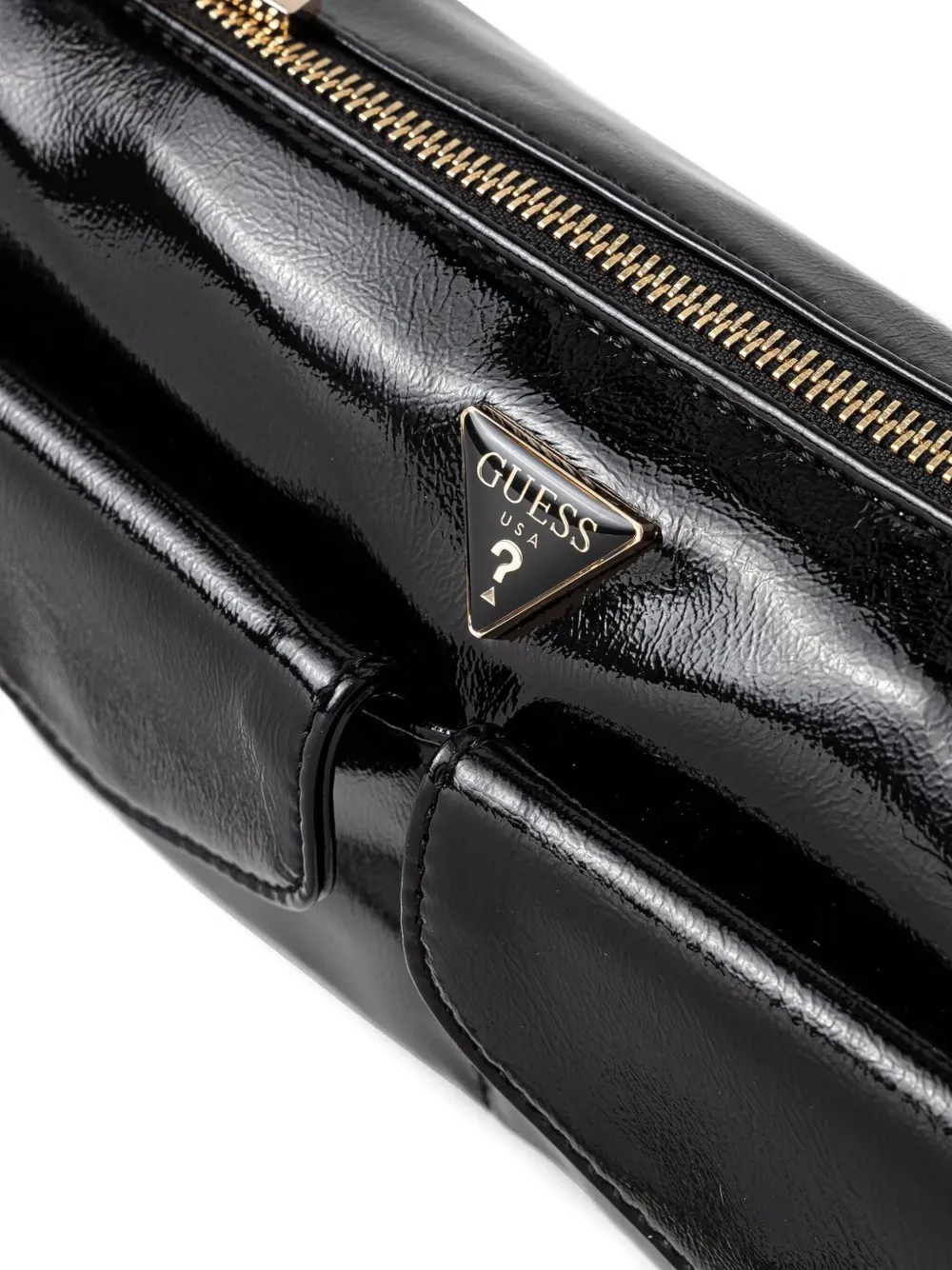 GUESS USA Lakleren schoudertas met dubbele zak Zwart