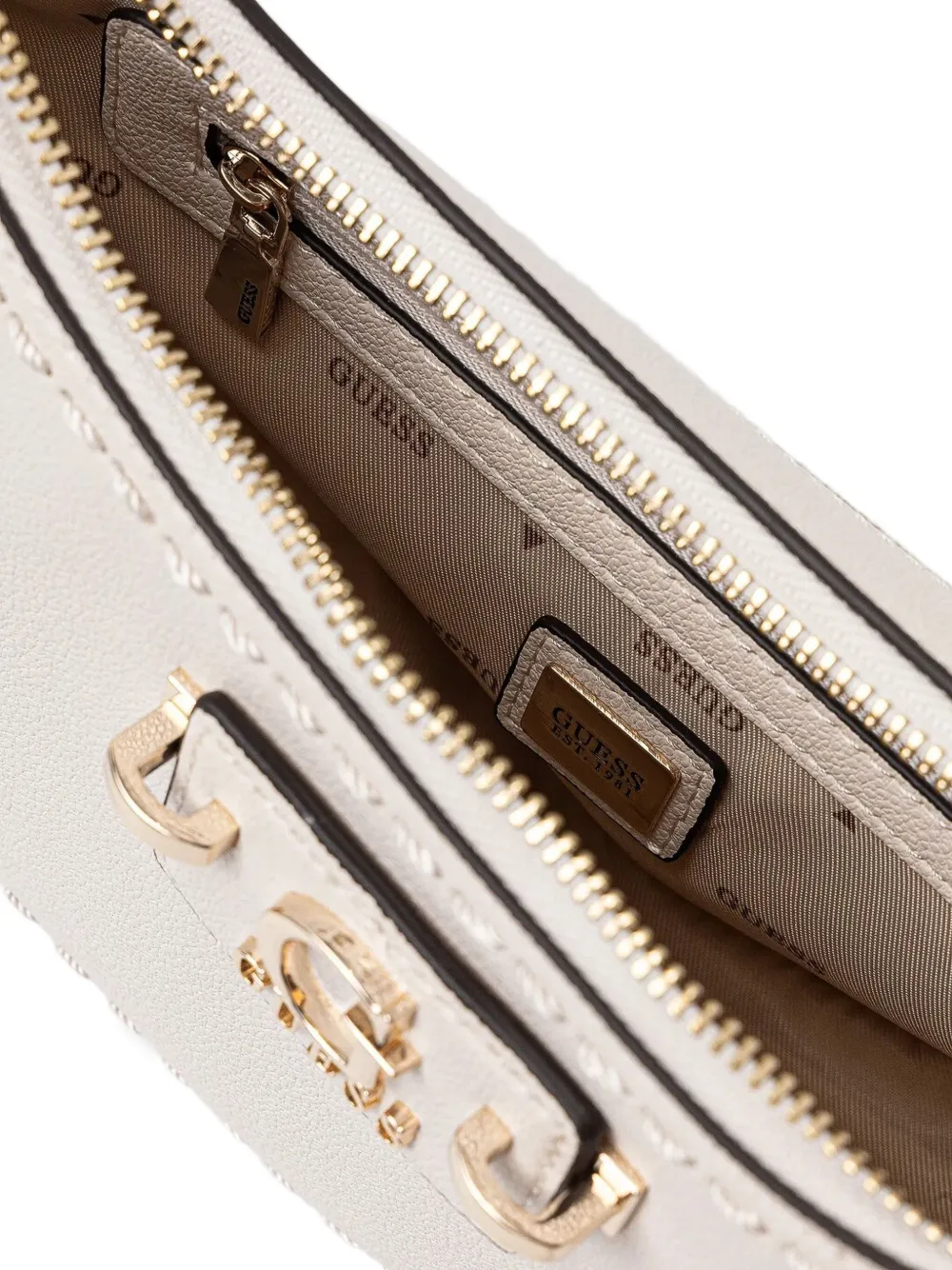 GUESS USA Halvemaanvormige schoudertas met structuur Beige