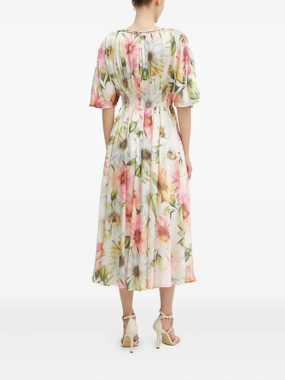GUESS USA Lucie floral braided-waist midi dress Wit