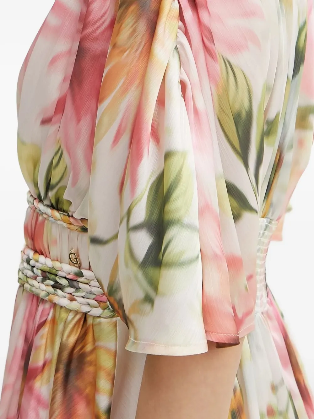 GUESS USA Lucie floral braided-waist midi dress Wit