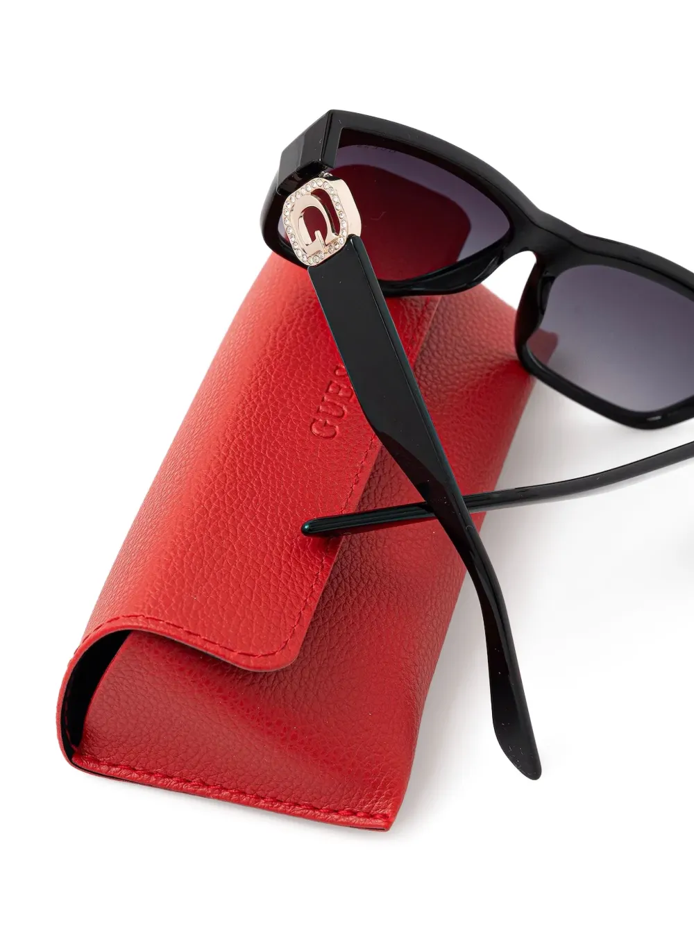 GUESS EYEWEAR Zonnebril met rechthoekig montuur en stras Zwart