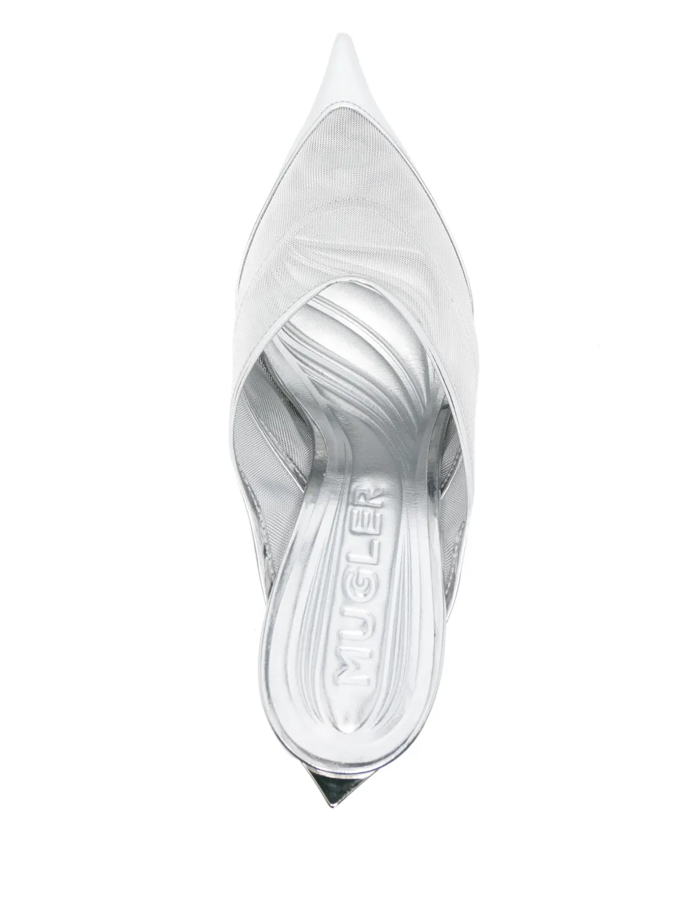 Mugler 95mm Fang mules Silver