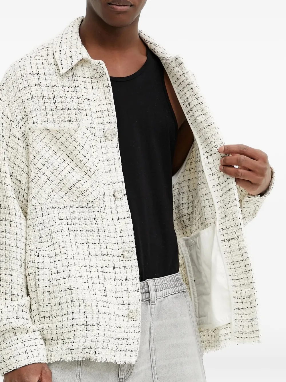 IRO tweed frayed-edge shirt jacket Beige