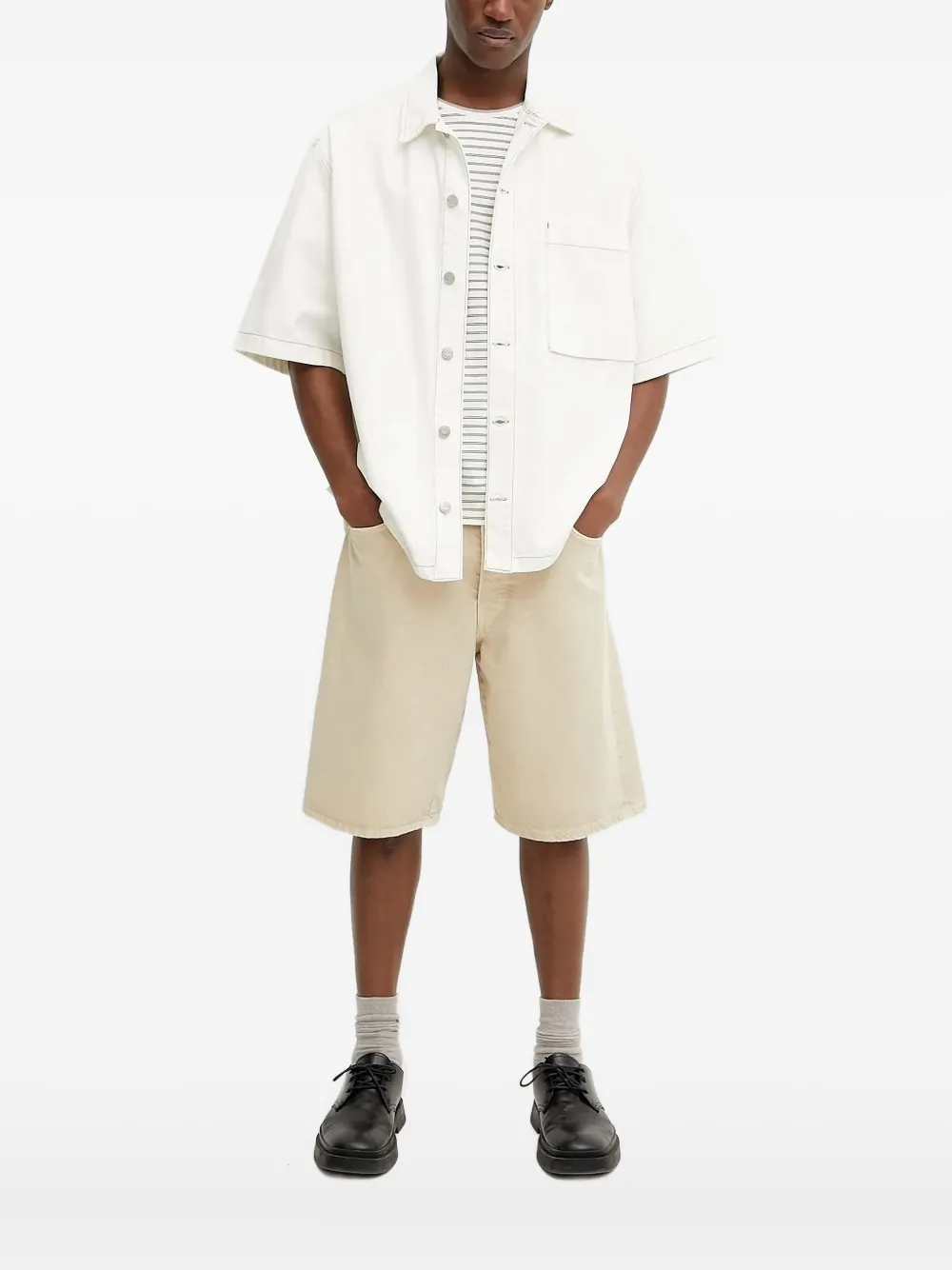 Iro Contrast-stitching Short-sleeved Shirt Jacket In White