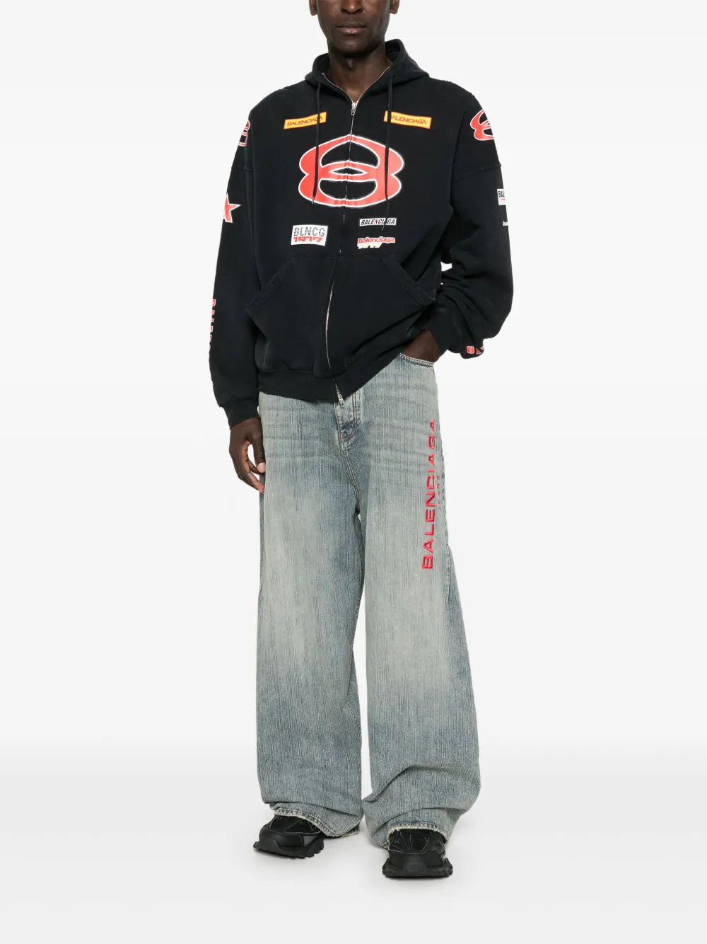 Balenciaga Hoodie met logo Blauw