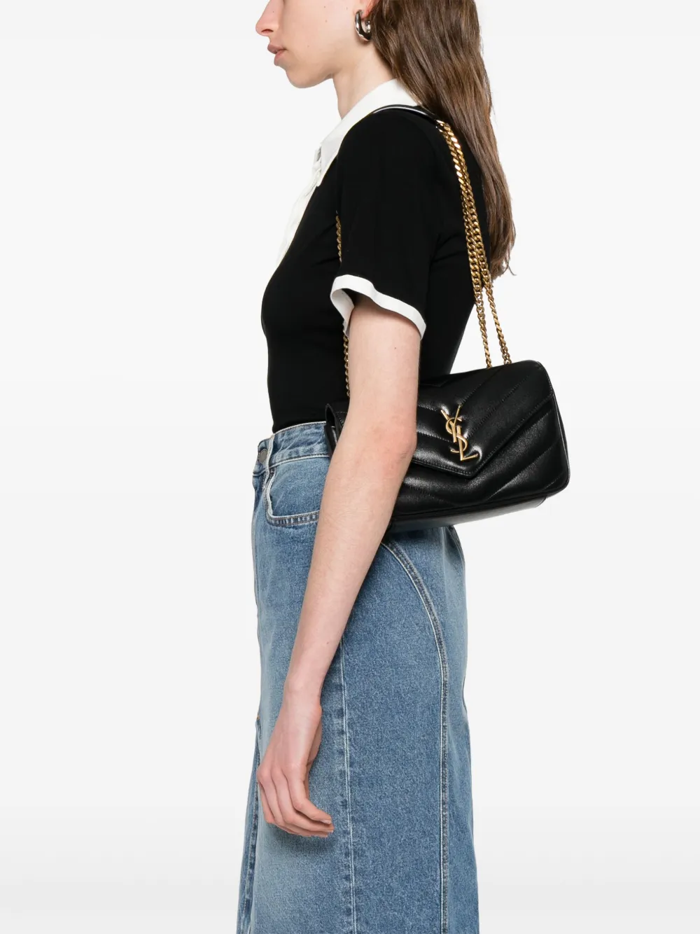 Saint Laurent Loulou kleine schoudertas - Zwart