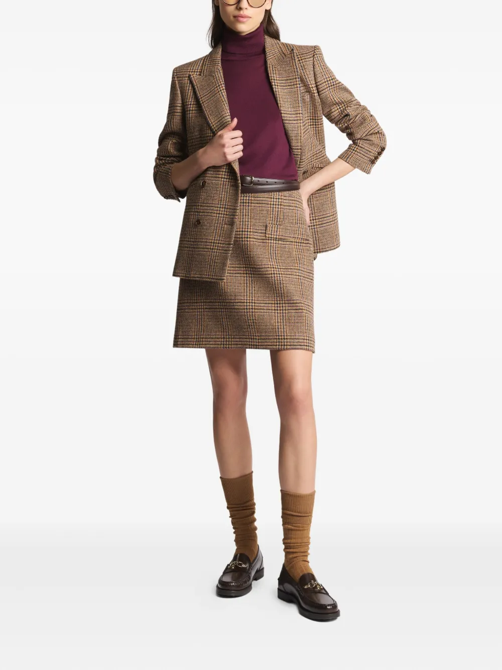 Fay Geruite high-waist rok Bruin