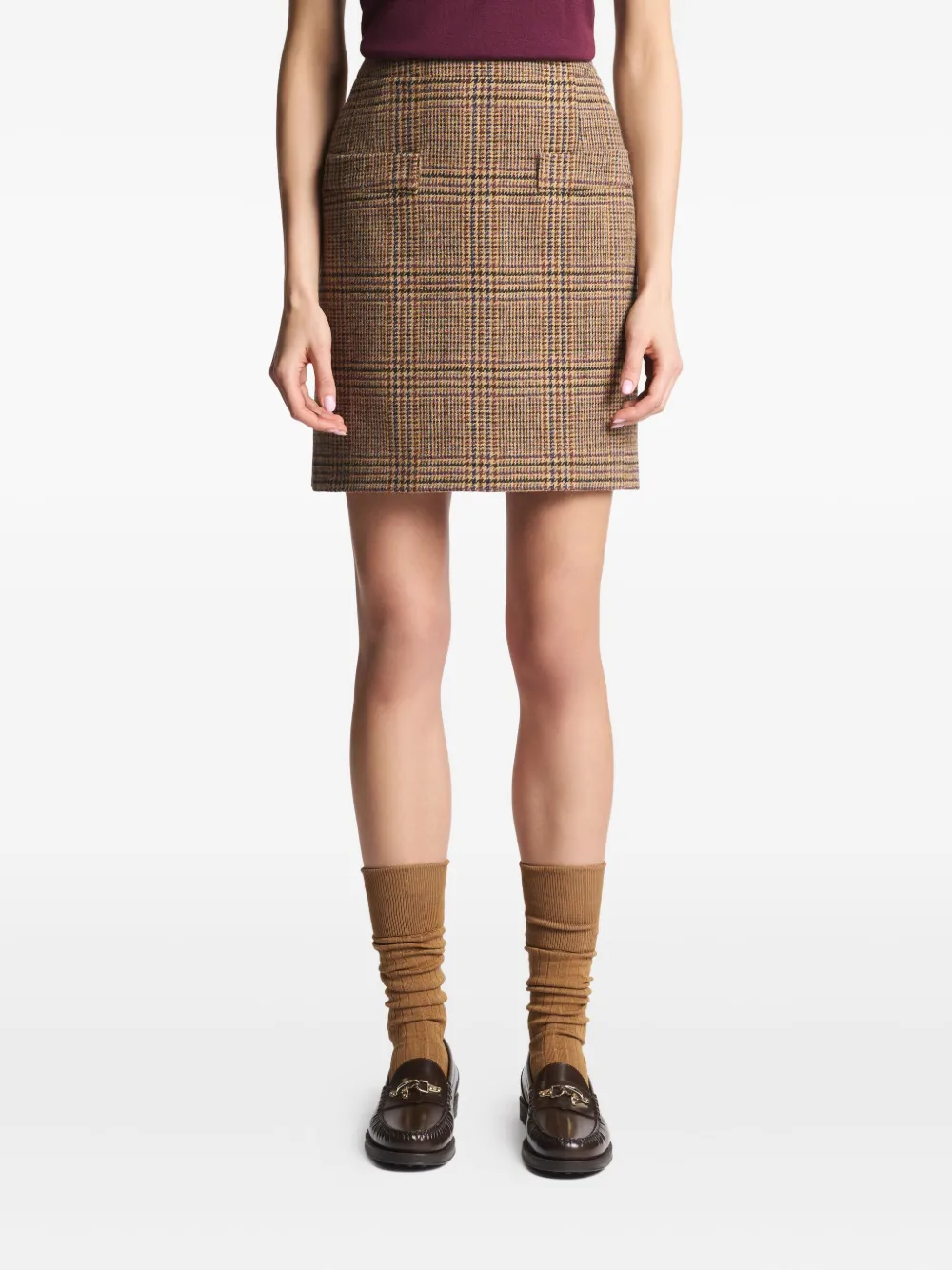 Fay Geruite high-waist rok Bruin