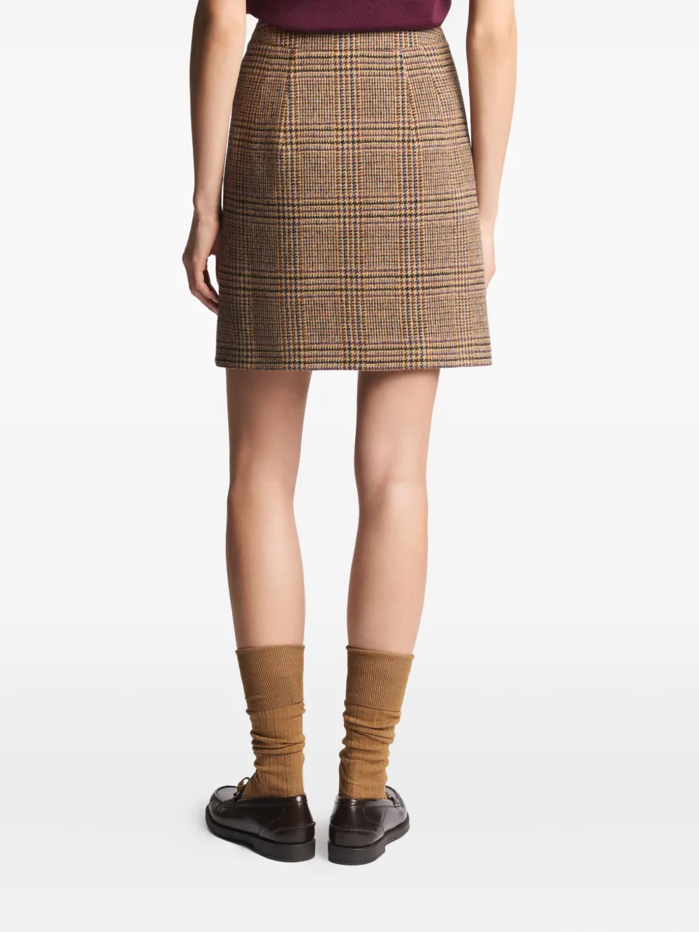 Fay Geruite high-waist rok Bruin