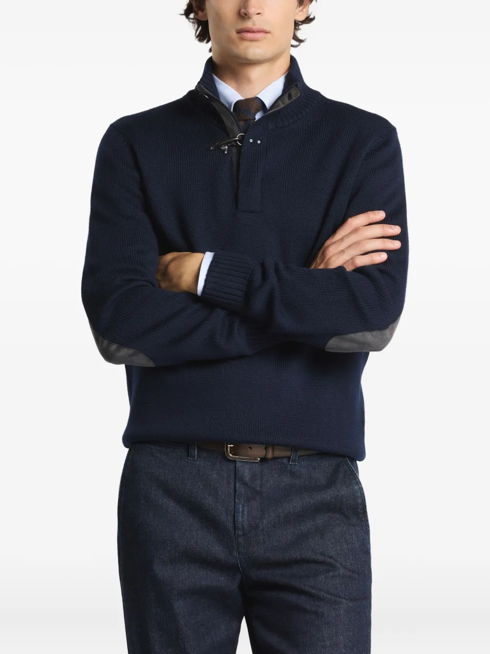 Fay Sweater met elleboogpatch Blauw