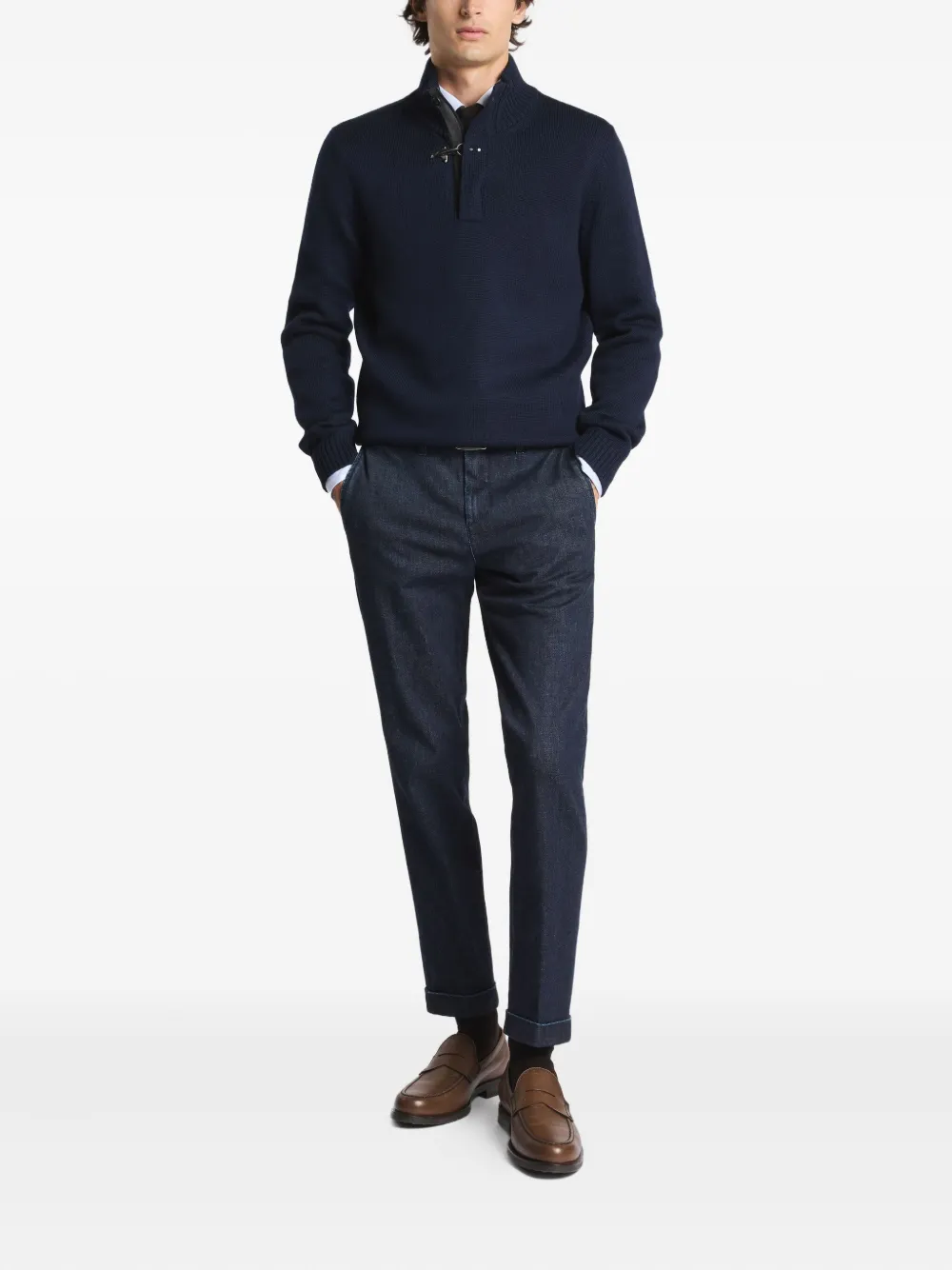 Fay elbow-patch sweater - Blauw