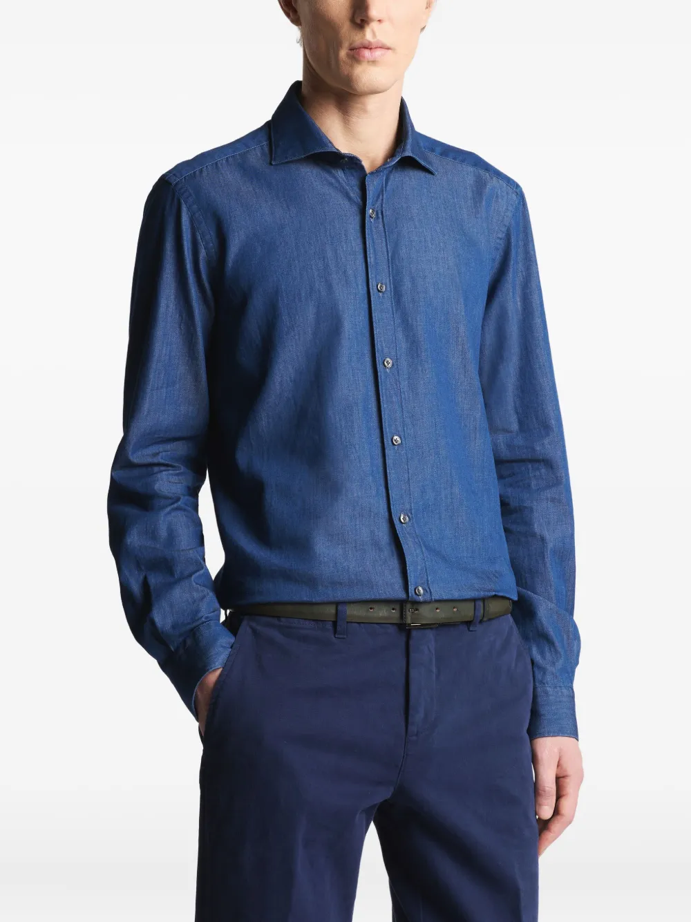 Fay Button-up overhemd met denim-effect Blauw