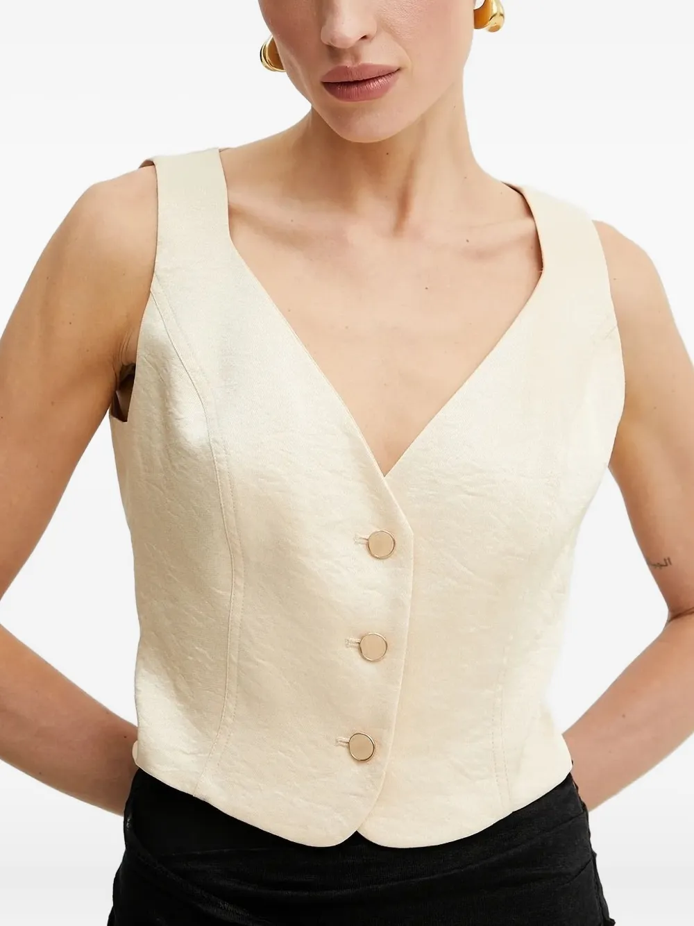 Guess Usa Button-front Sleeveless Top In Black