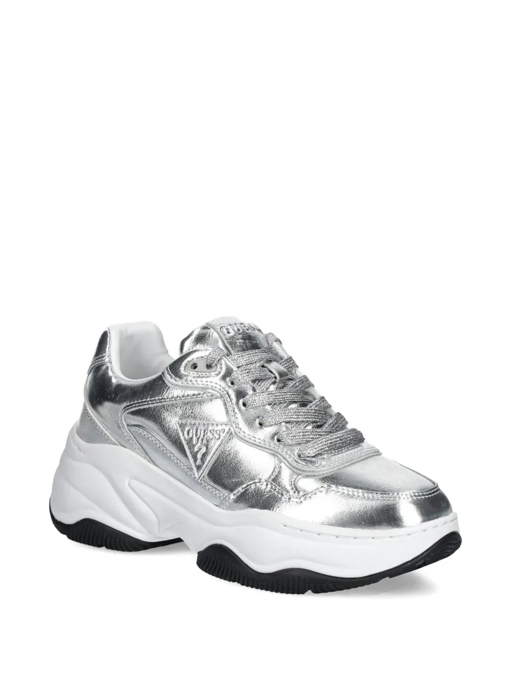 GUESS USA Hapyy metallic-effect leather chunky sneakers Silver