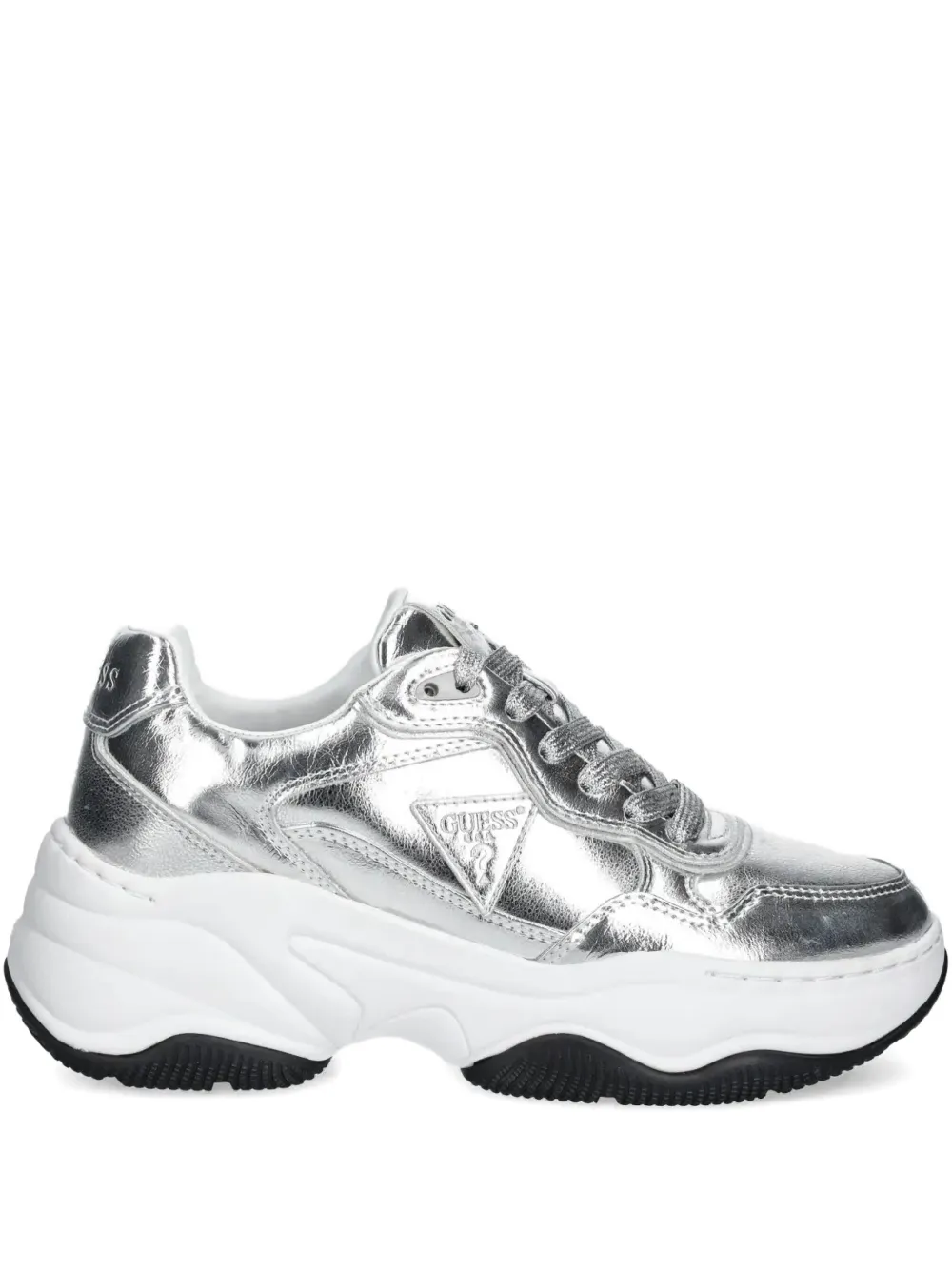 GUESS USA Hapyy metallic-effect leather chunky sneakers Silver