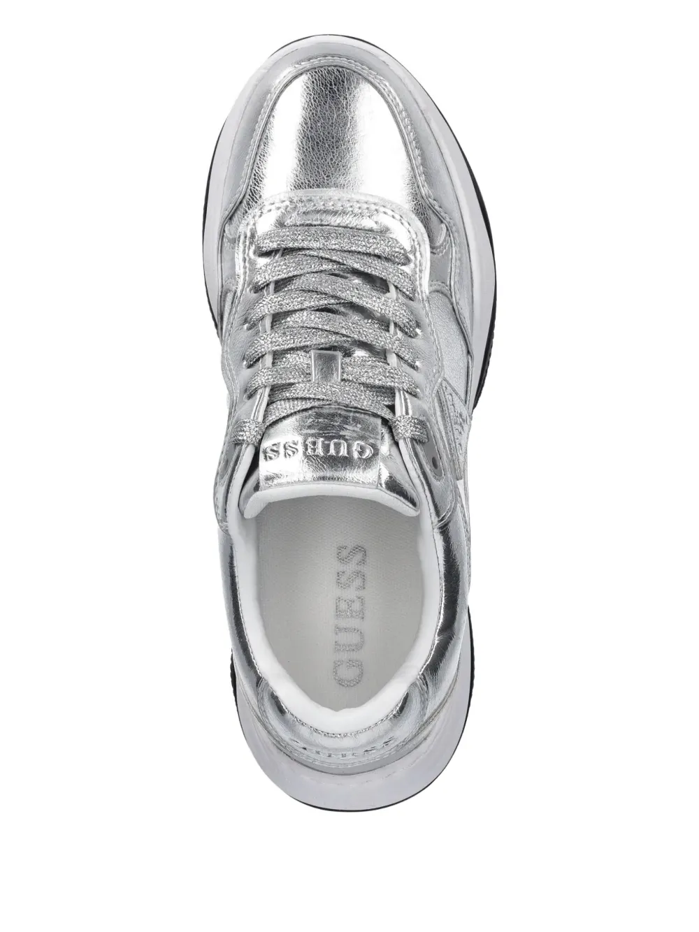 GUESS USA Hapyy metallic-effect leather chunky sneakers Silver