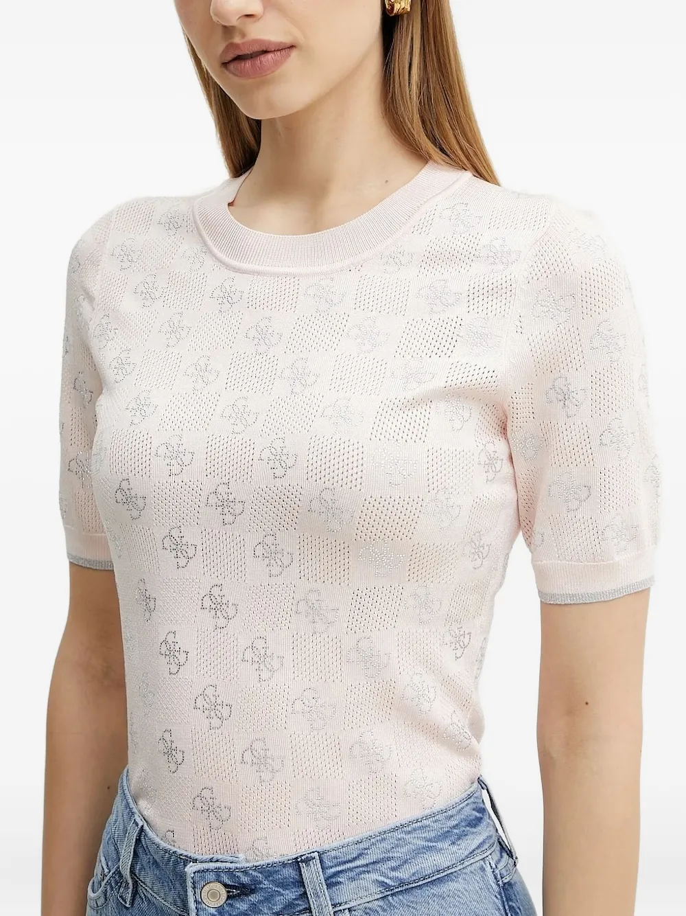 Guess Usa Logo-pattern Short-sleeve Top In Blue