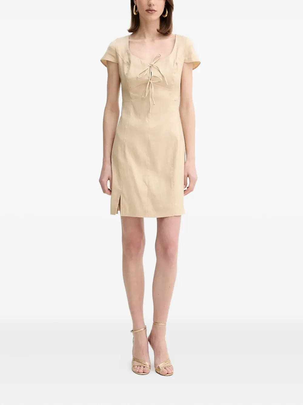 GUESS USA tie-front side-slit mini dress Beige