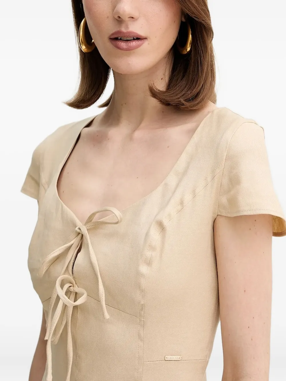GUESS USA tie-front side-slit mini dress Beige