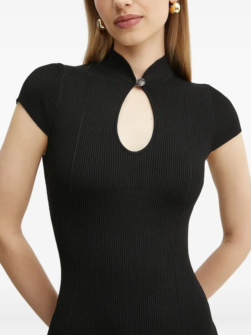 GUESS USA Geribbelde mini-jurk met keyhole Zwart