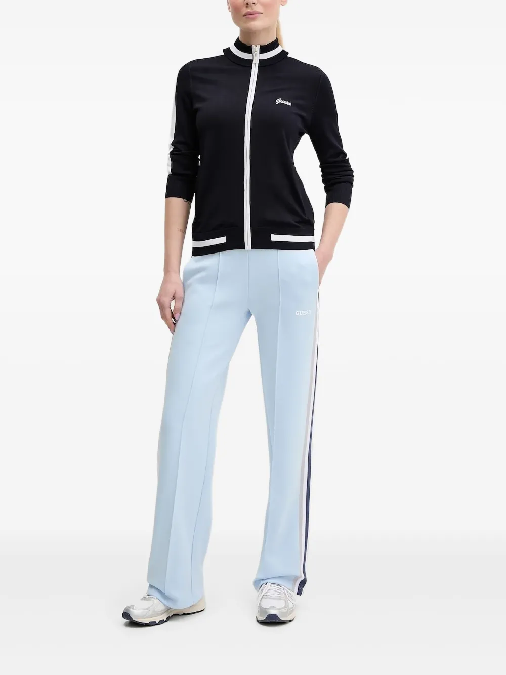 Guess Usa Stripe-detail Zip-up Sweatshirt In Blue