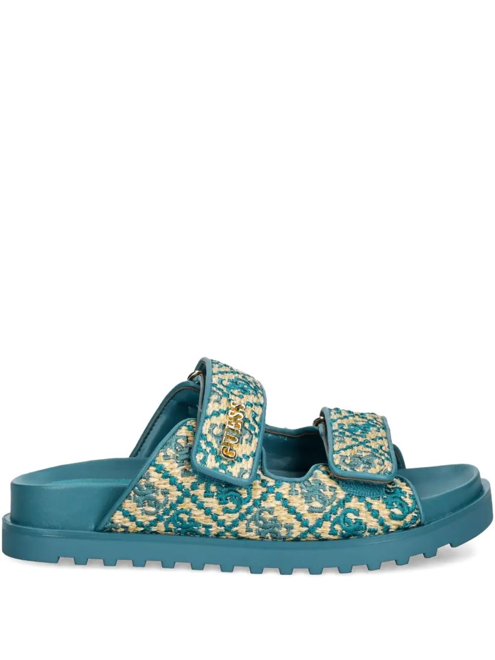 GUESS USA Fadeliza textured double-strap flat sandals Green
