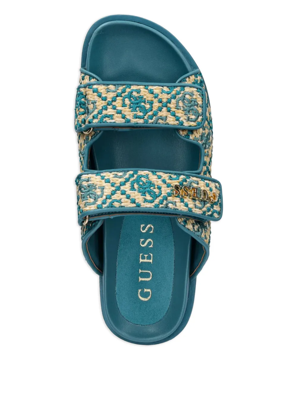GUESS USA Fadeliza textured double-strap flat sandals Green