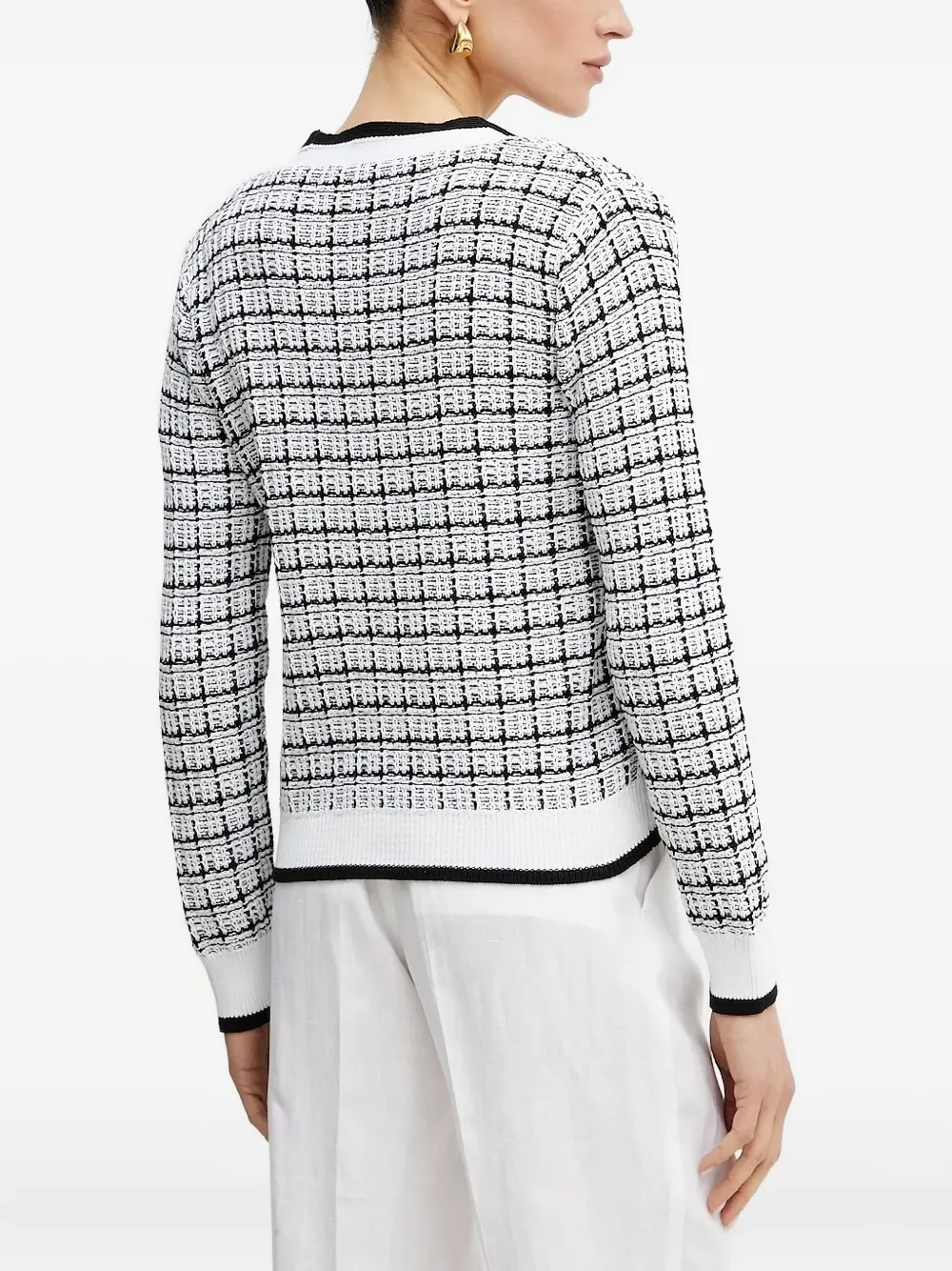 Guess Usa Checked Buttoned Cardigan In White