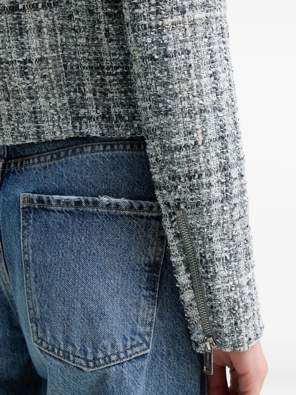 Guess Usa Notched Zip-front Tweed Jacket In Gray