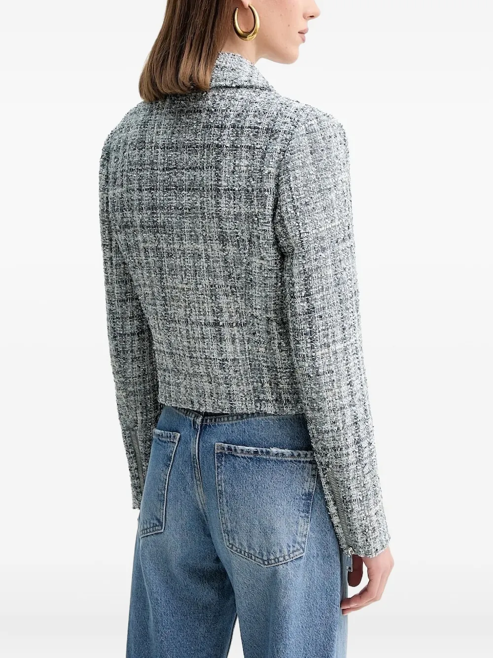 Guess Usa Notched Zip-front Tweed Jacket In Gray