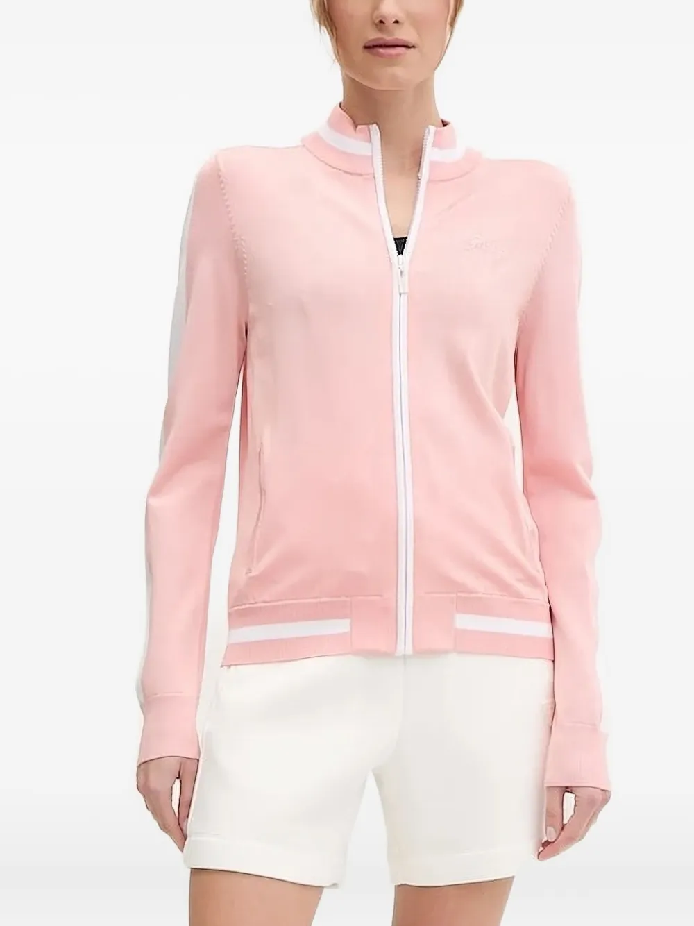 GUESS USA panelled zip-up cardigan | Pink | Image 1