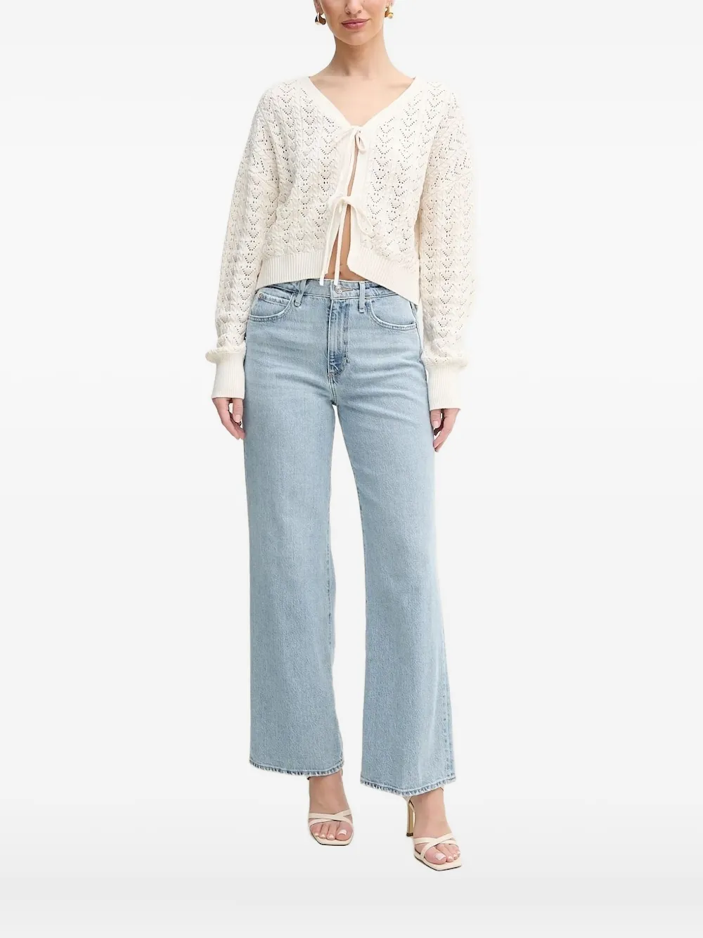 Guess Usa Tie-front Open-knit Cardigan In Neutral