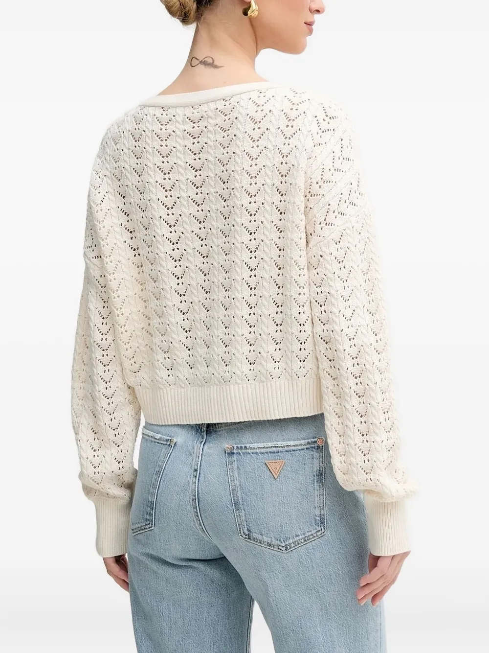 Guess Usa Tie-front Open-knit Cardigan In Neutral