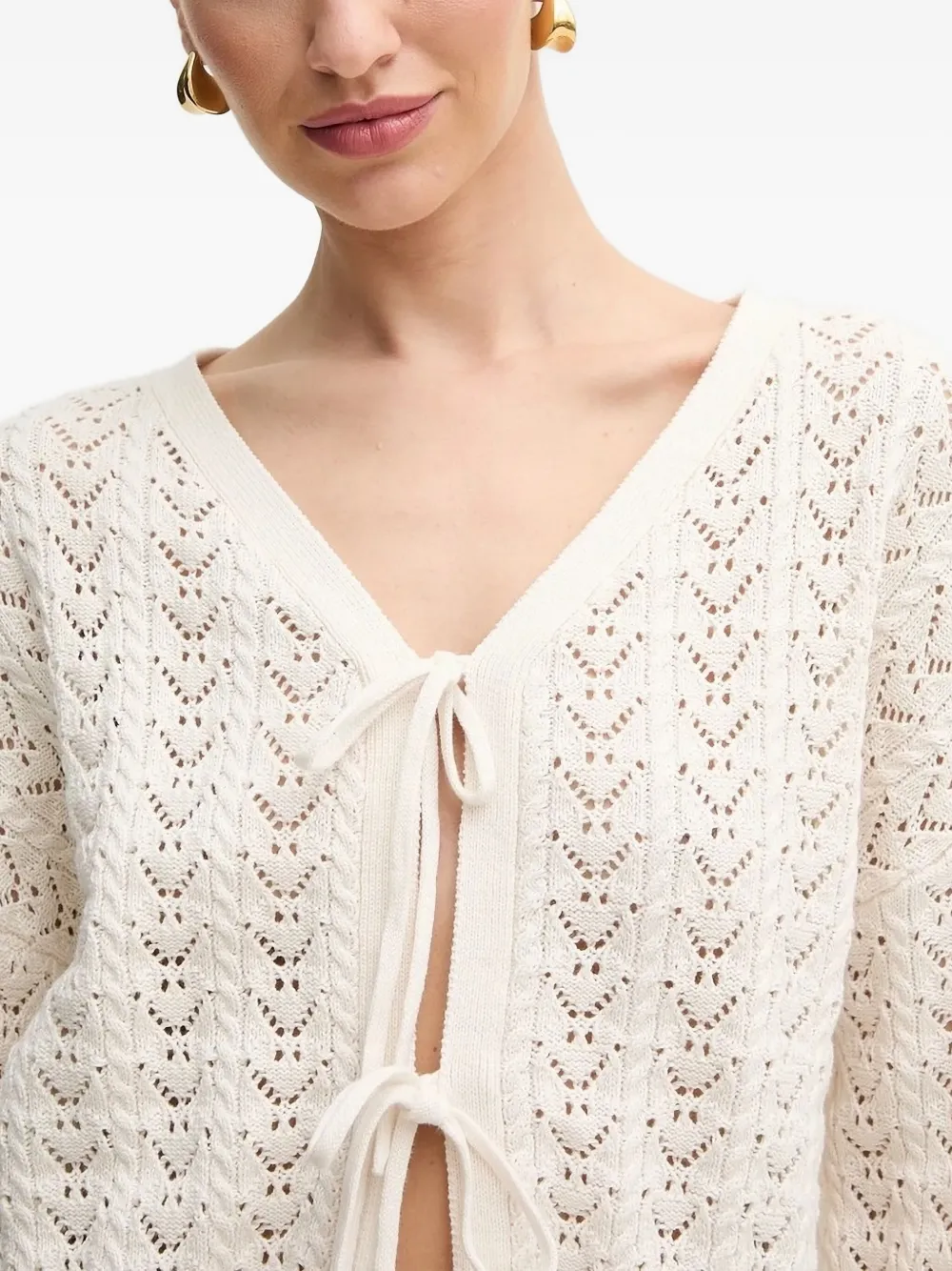 Guess Usa Tie-front Open-knit Cardigan In Neutral