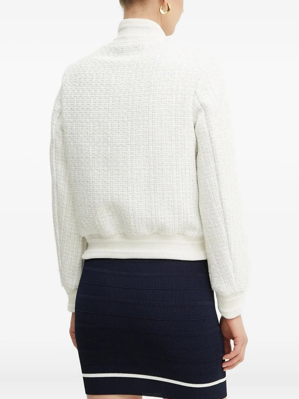 Guess Usa Fringed Bomber-style Tweed Jacket In White