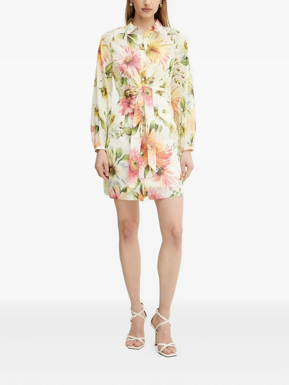 GUESS USA floral-print belted shirt dress | White | Image 1
