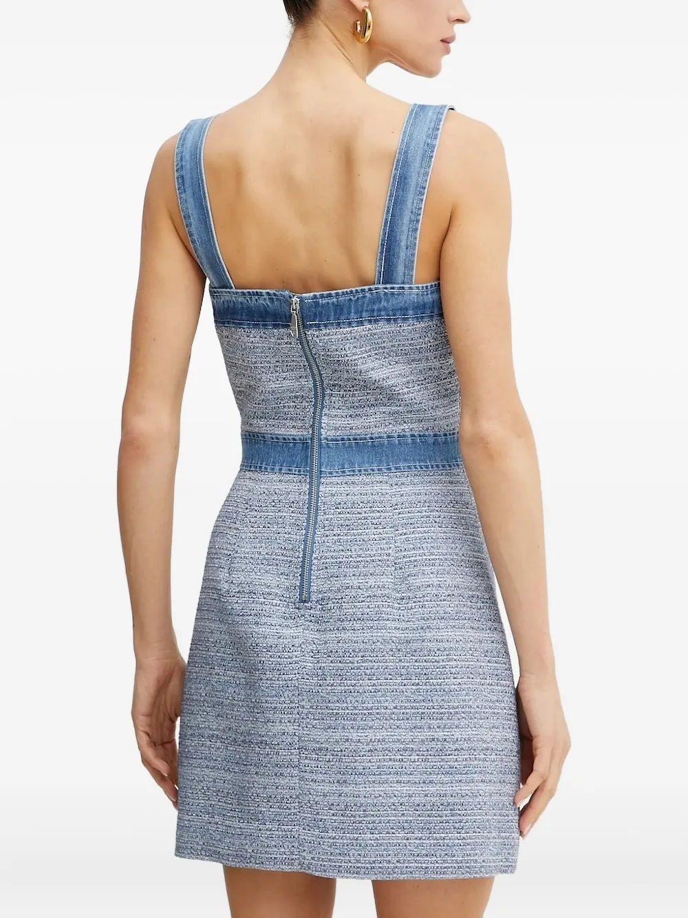 GUESS USA denim-trimmed tweed mini dress Blauw