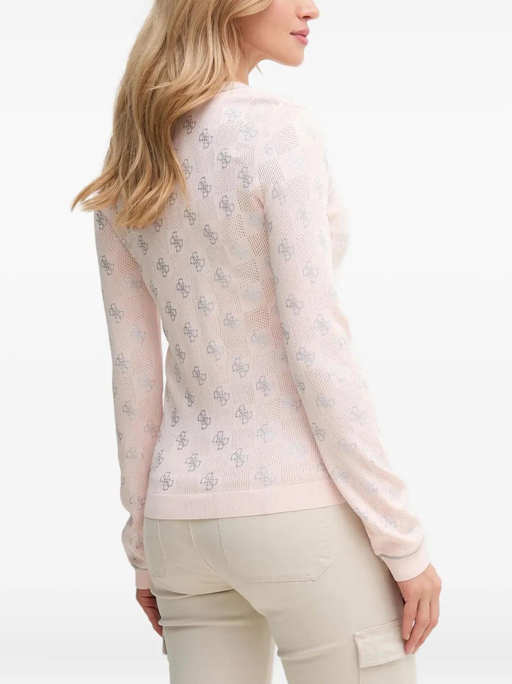 Guess Usa Logo-pattern V-neck Top In Pink